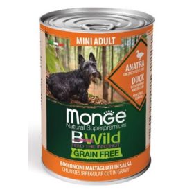   MongeDOG 24x400g BWild Mini Adult Kacsa Grain Free Mini adult Kacsa Sütőtökkel és Cukkinivel