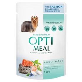   OPTIMEAL Kutya Adult Alut Lazac Áfonya 12x100g Tejszínes Szósz OPTIMEAL