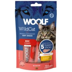 Woolf Wildcat Krémsnack Marha Garnéla Olaj 5x14g Macska