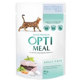   OPTIMEAL Macska Adult Alutasak 12x85g Tőkehal-Zöldség Zselé