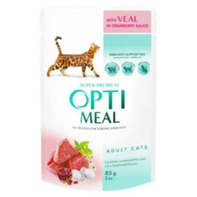   OPTIMEAL Macska Adult Alutasak12x85g borjú tőzegáfonya szószban