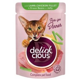   Delickcious Macska Alut. 12x85g Zselé Bárány Csirke Zöldbab

